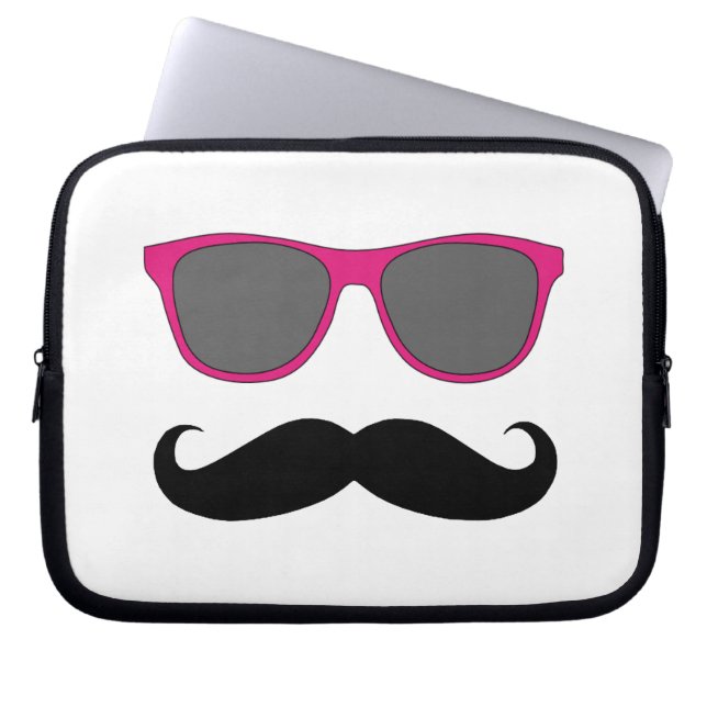 Funny Mustache, roze zonnebril laptophoes Laptop Sleeve (Voorkant)