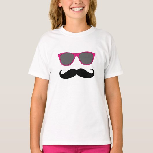Funny Mustache, Roze zonnebrillen Humor T-shirt (Voorkant)