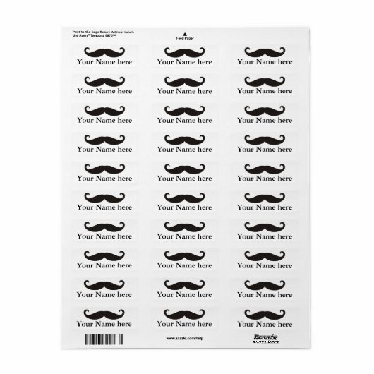 Funny Mustache / Schnurrbart + jouw tekst Etiket (Full Sheet)