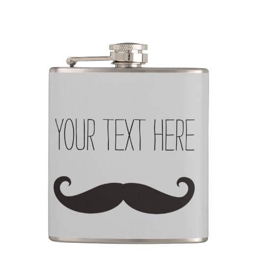 Funny Mustache / Schnurrbart + jouw tekst Heupfles (Voorkant)