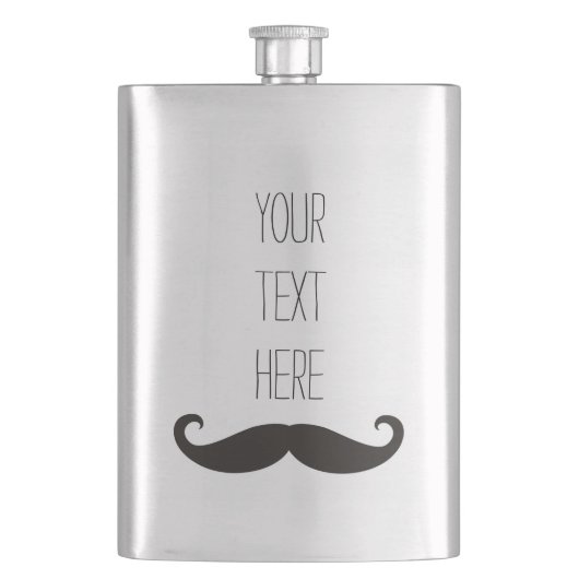 Funny Mustache / Schnurrbart + jouw tekst Heupfles (Voorkant)