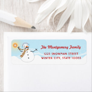 Funny Mustache Snowman Christmas Holiday Address Etiket