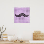 Funny Mustache-tekening met Paarse poka-stippen Poster (Keuken)