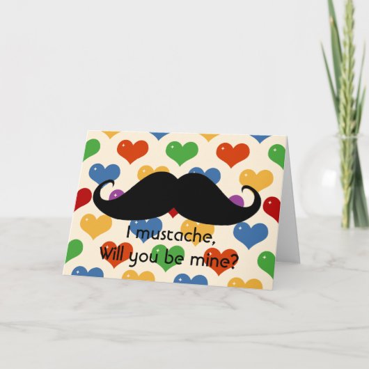 Funny mustache Valentijnsdag hipster hartkaart Feestdagen Kaart (Voorkant)