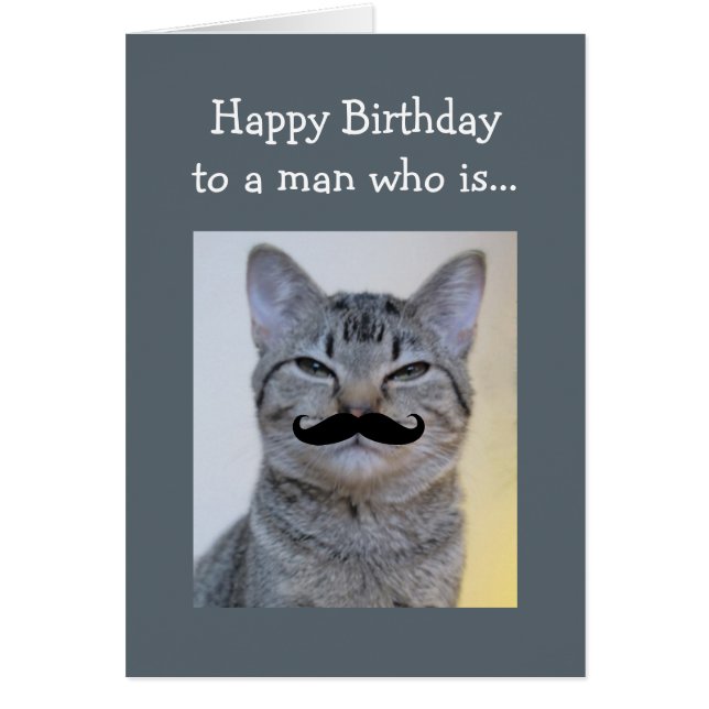 Funny Mustache voor een man dat Birthday Cat is (Voorkant)