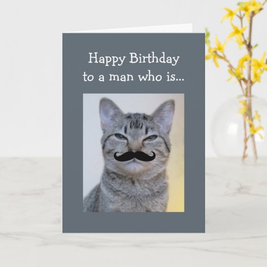 Funny Mustache voor een man dat Birthday Cat is Kaart (Gele Bloem)