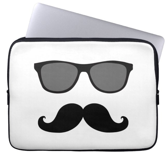 Funny Mustache, zwarte zonnebril laptophoes Laptop Sleeve (Voorkant)