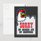 Funny My Chicken Ate My Homework Kinder Teacher Briefkaart (Voorkant / Achterkant)