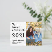 Funny My Human Graduated Dog 2021 Foto Afstuderen Uitnodiging Briefkaart (Staand voorkant)