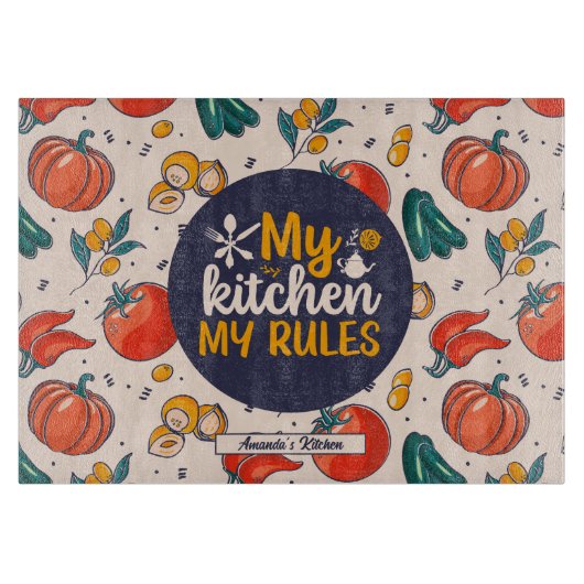 Funny My Kitchen My Rules Vegetable Food Pattern Snijplank (Voorkant)
