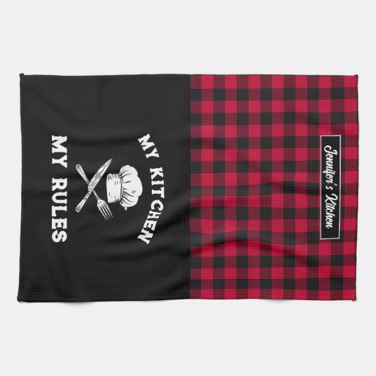 Funny My Kitchen, Red Black Pset Pattern Theedoek (Horizontaal)