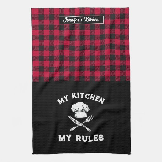 Funny My Kitchen, Red Black Pset Pattern Theedoek (Verticaal)