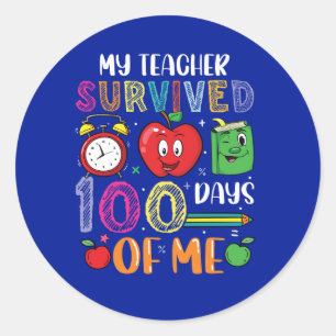 Funny My Teacher Survived 100 Days School Ronde Sticker