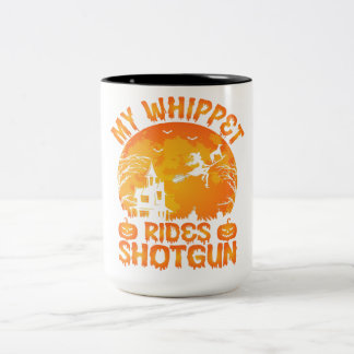 Funny My Whippet Rides Shotgun Halloween Gift Tweekleurige Koffiemok
