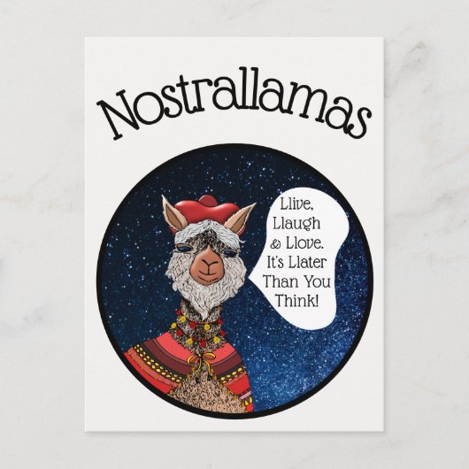 Funny Mystic Nostradamus Llama Pun Inspiring Quote Briefkaart (Voorkant)