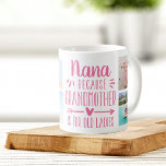 Funny Nana Grandchildren Names & Photo Collage Koffiemok<br><div class="desc">Een perfect cadeau voor een oma die het haat grootmoeder te worden genoemd, deze leuke en grappige Nana-mok kenmerkt het gezegde "Nana - want oma is voor oude dames" in een collage van vijf foto's van haar kleinkinderen. Pas een aangepast bericht, de namen van de kleinkinderen en/of het jaar aan...</div>