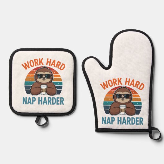 Funny Nap Lover Sloth pot holders Ovenwant & Pannenlap Set (Voorkant)