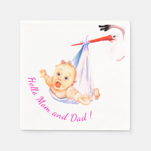 Funny Napkins Stork Carrying Baby - aangepaste tek Servet