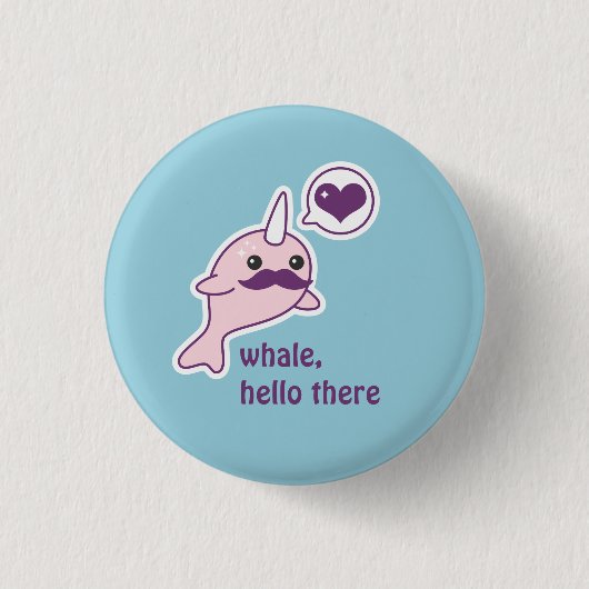 Funny Narwhal met Mustache Ronde Button 3,2 Cm (Voorkant)