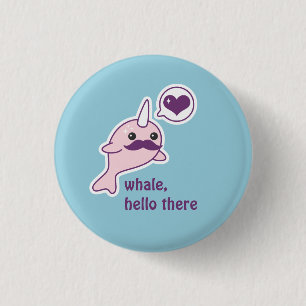 Funny Narwhal met Mustache Ronde Button 3,2 Cm