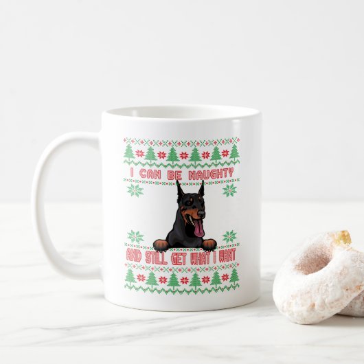 Funny Naughty Doberman Ugly KerstSweater Koffiemok (Met donut)