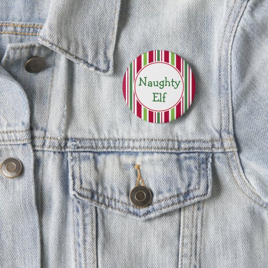 Funny Naughty Elf Christmas Party Button Pin (In situ)