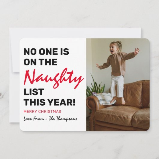 Funny "Naughty List", Kerstmis foto Feestdagenkaart (Voorkant)