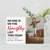 Funny "Naughty List", Kerstmis foto Feestdagenkaart (Staand voorkant)