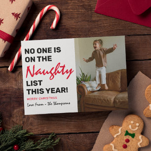 Funny "Naughty List", Kerstmis foto Feestdagenkaart