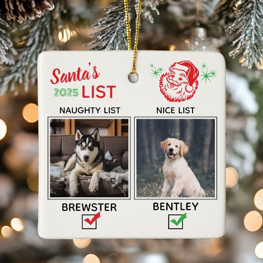 Funny Naughty or Nice Dog Photo Christmas Keramisch Ornament