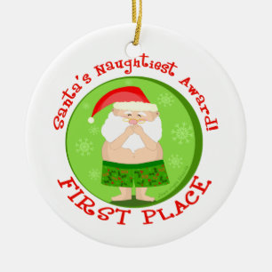 Funny Naughty Santa Kerstversier Keramisch Ornament
