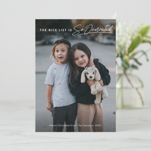 Funny Naughty The Nice List Foto Kerstmis Feestdagenkaart (Staand voorkant)