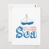 Funny Nautical Quote Sailboat Drawing Vitamin Zee Briefkaart (Voorkant / Achterkant)