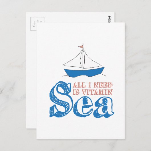 Funny Nautical Quote Sailboat Drawing Vitamin Zee Briefkaart (Voorkant / Achterkant)