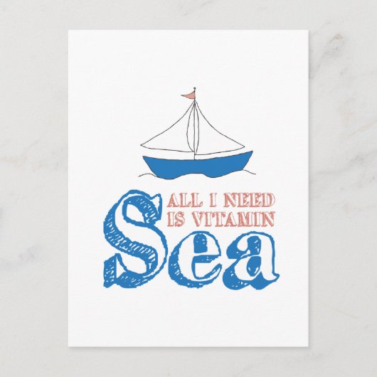 Funny Nautical Quote Sailboat Drawing Vitamin Zee Briefkaart (Voorkant)