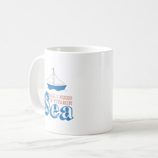 Funny Nautical Quote Sailboat Drawing Vitamin Zee Koffiemok (Voorkant links)