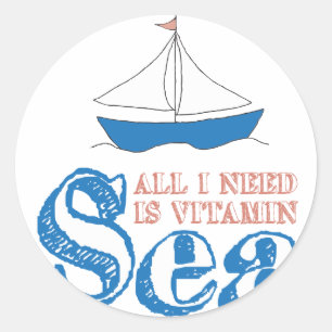 Funny Nautical Quote Sailboat Drawing Vitamin Zee Ronde Sticker