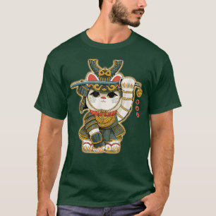 Funny Neko Lucky Cat Samurai Japan voor mannen vro T-shirt