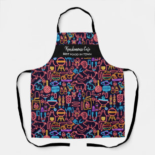 Funny Neon BBQ Food Pattern Custom Chef Cafe Name Schort