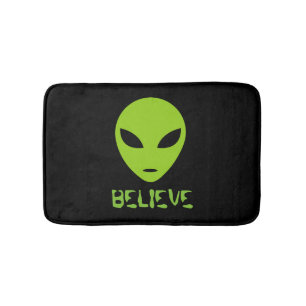Funny neon green space alien zwart badmat