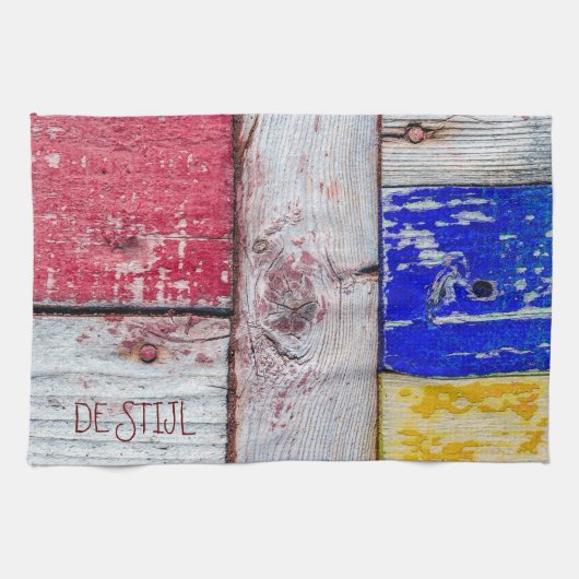 Funny Neoplasticisme, houten kunststijl Theedoek (Horizontaal)