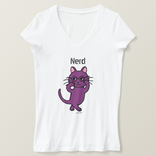 Funny Nerd Cat Cartoon T-shirt (Design voorkant)