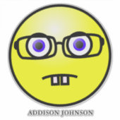 Funny Nerdy Geek Emoji Yellow Face Add Name 14" Sticker (Voorkant)