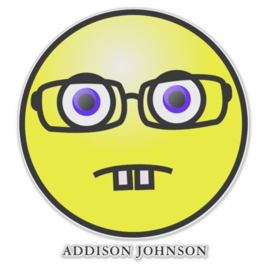 Funny Nerdy Geek Emoji Yellow Face Add Name 14" Sticker (Voorkant)