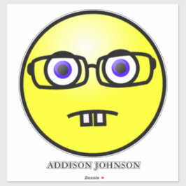 Funny Nerdy Geek Emoji Yellow Face Add Name 14" Sticker