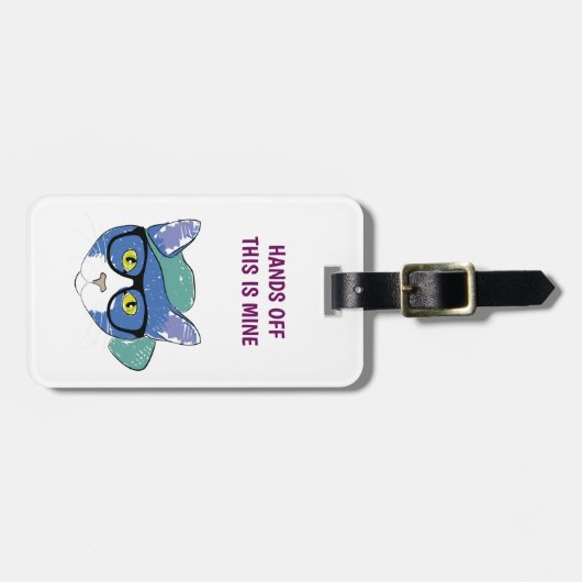 Funny Nerdy Hipster Cat met bril Hands off Bagagelabel (Voorkant horizontaal)