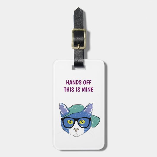Funny Nerdy Hipster Cat met bril Hands off Bagagelabel (Voorkant verticaal)