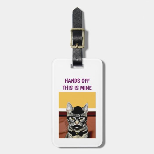 Funny Nerdy Hipster Cat met bril Hands off Bagagelabel (Voorkant verticaal)