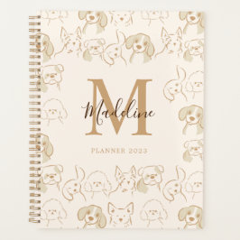 Funny Neutrale Pop Dog Patroon Elegant Monogram Planner