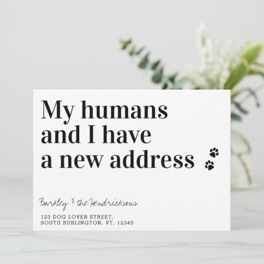 Funny New Address Dog Pet Moving Aankondiging (Staand voorkant)